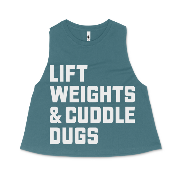 Lift Weights & Cuddle Dugs - Cropped Racerback - Heather Deep Teal