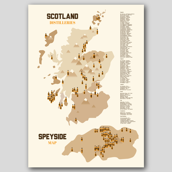 Scottish Distilleries Map Print (A3)